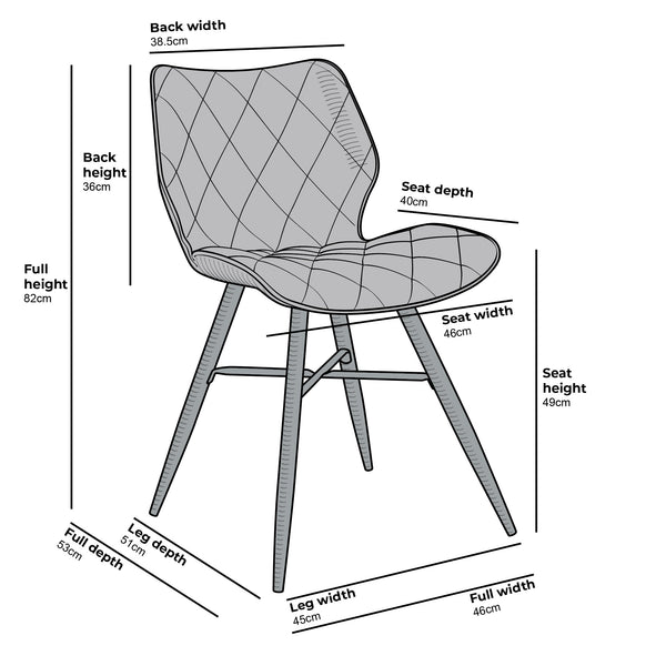 Set of 2 Cosford Diamond Stitch Dining Chairs (Blue Velvet)