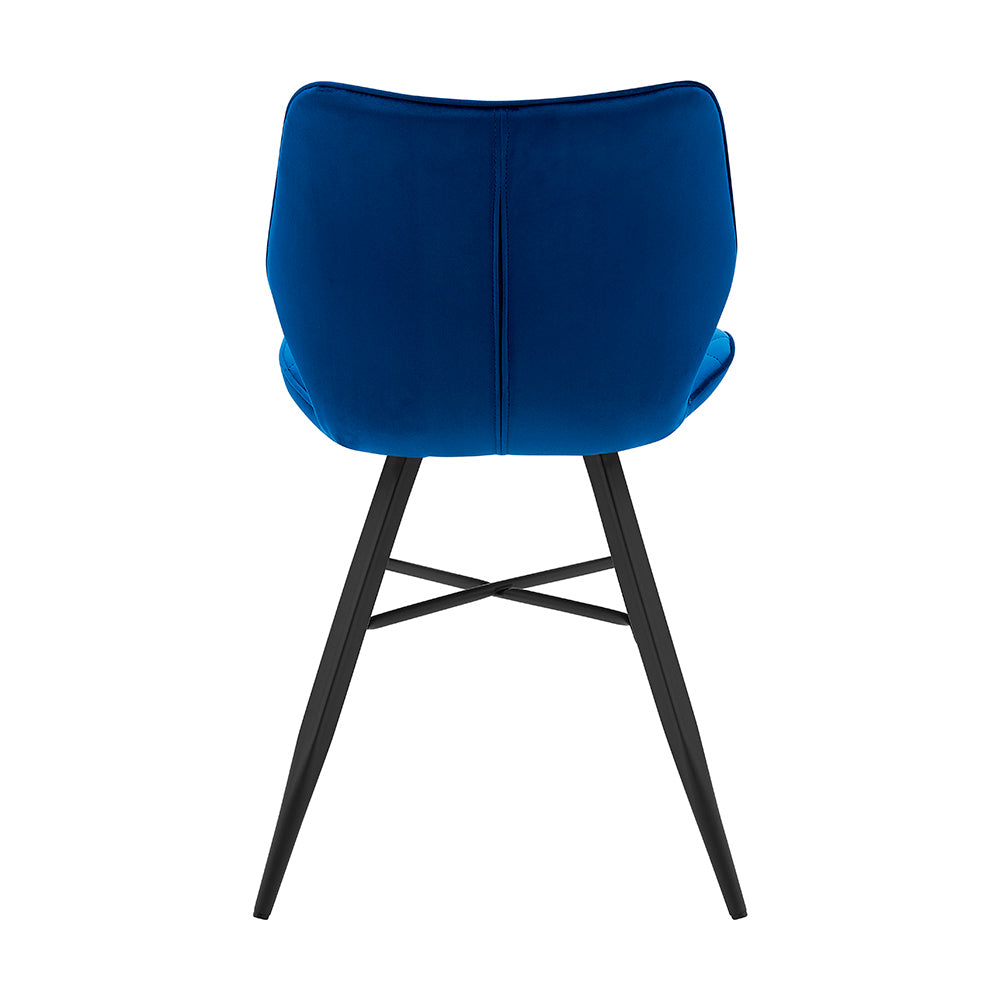 Set of 2 Ampney Velvet Diamond Stitch Dining Chairs with Metal Legs (Blue Velvet)