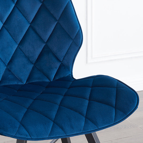 Set of 2 Ampney Velvet Diamond Stitch Dining Chairs with Metal Legs (Blue Velvet)