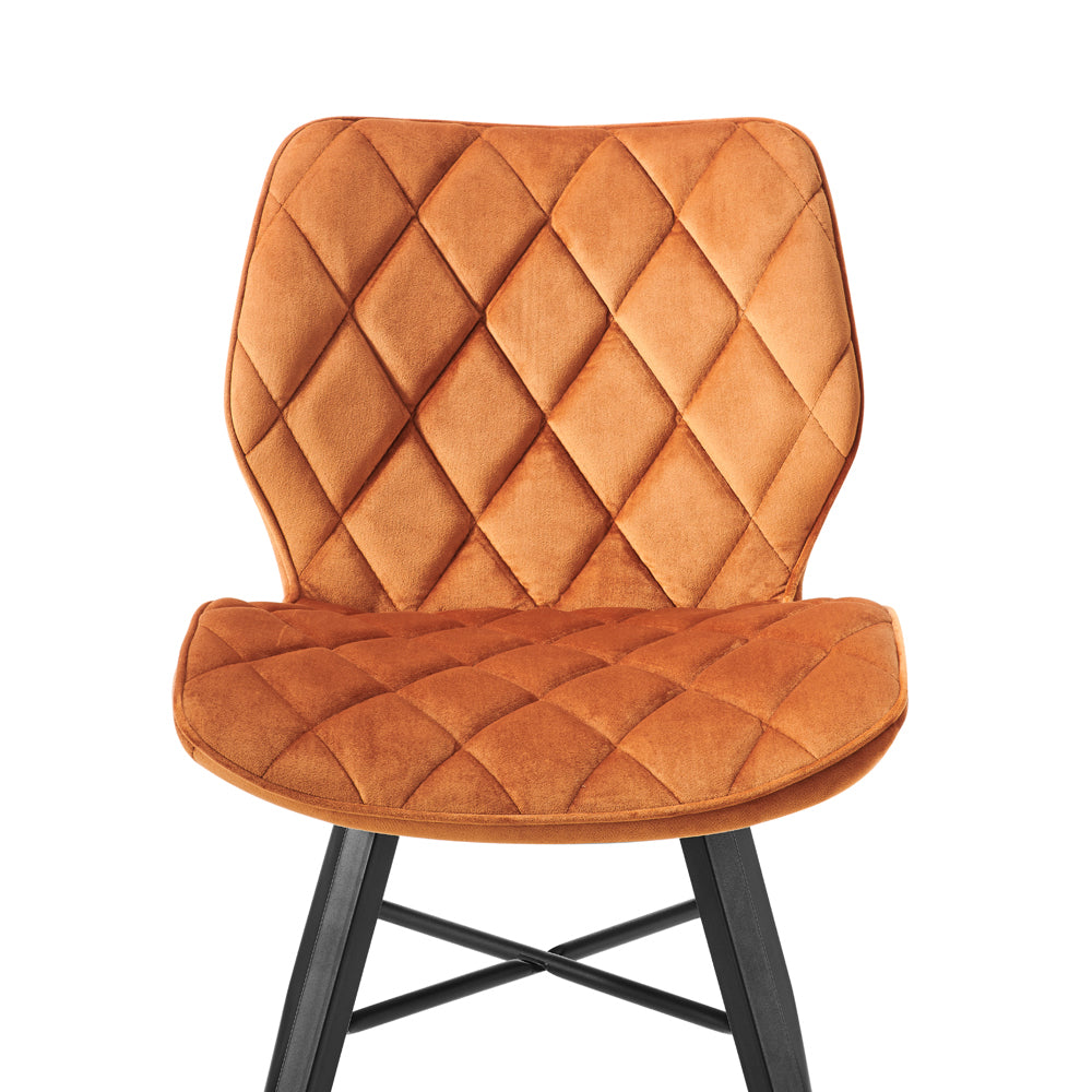 Set of 2 Ampney Diamond Stitch Orange Velvet Dining Chair Set of 2 with Metal Legs