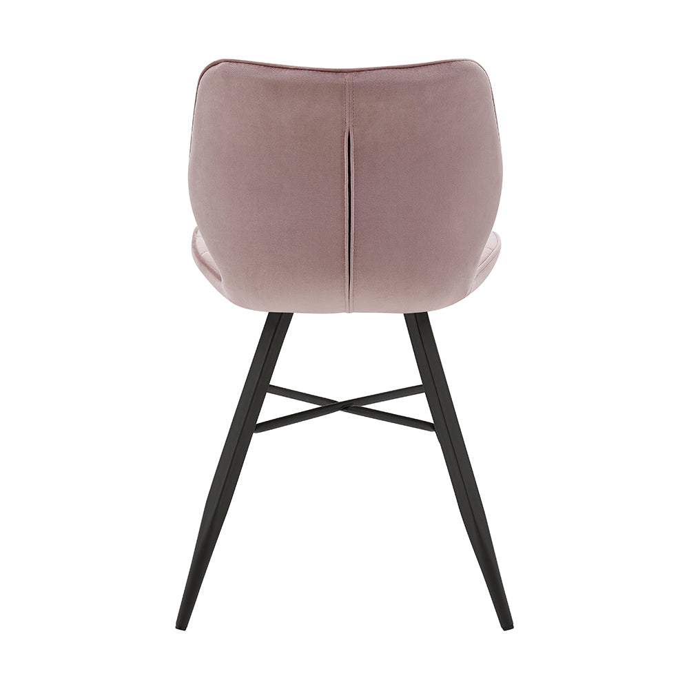 Set of 2 Ampney Velvet Diamond Stitch Dining Chairs with Metal Legs (Dusty Pink Velvet)