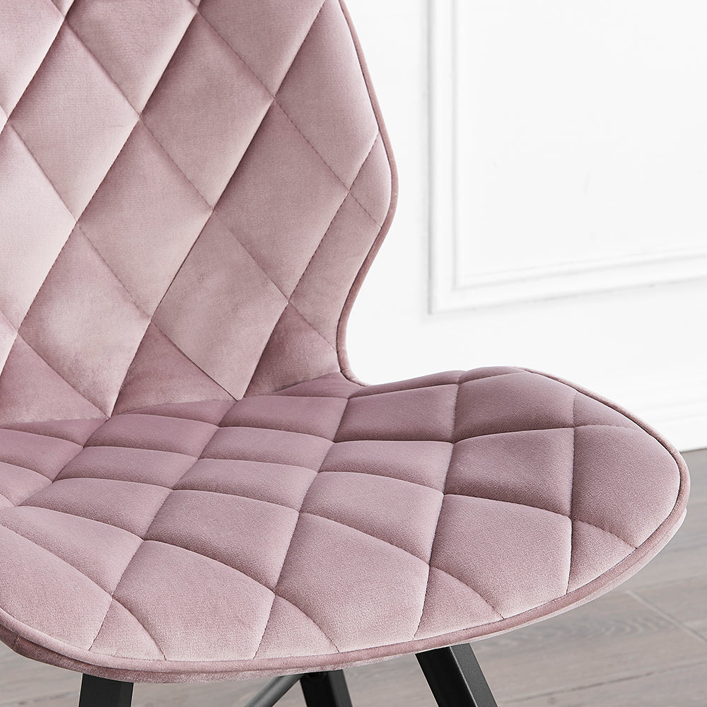 Set of 2 Ampney Velvet Diamond Stitch Dining Chairs with Metal Legs (Dusty Pink Velvet)