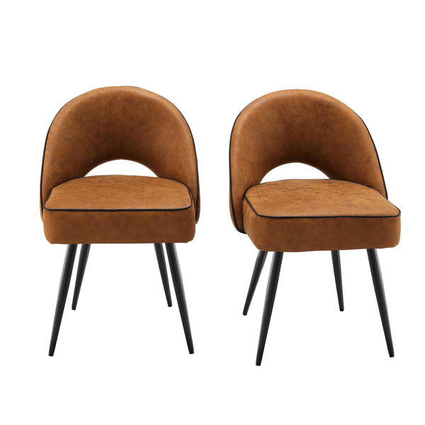 Oakley Set of 2 Cognac Colour Vegan Leather  Upholstered Dining Chairs with Piping