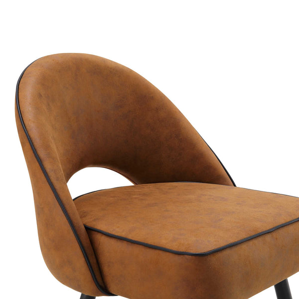 Oakley Set of 2 Cognac Colour Vegan Leather  Upholstered Dining Chairs with Piping