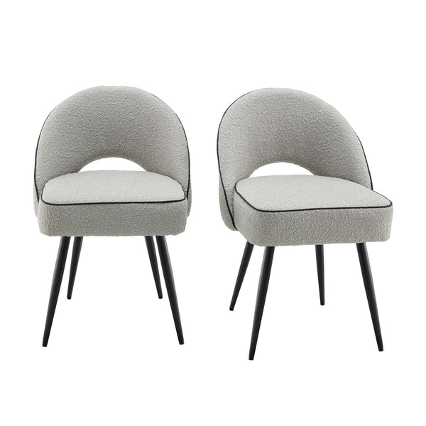 Oakley Set of 2 Grey Boucle Upholstered Dining Chairs with Piping