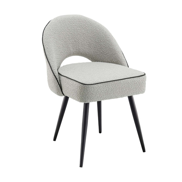 Oakley Set of 2 Grey Boucle Upholstered Dining Chairs with Piping