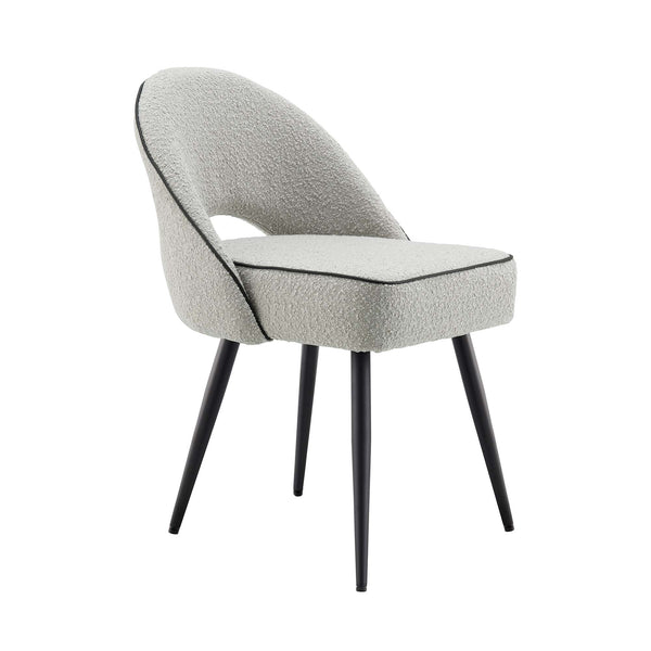 Oakley Set of 2 Grey Boucle Upholstered Dining Chairs with Piping