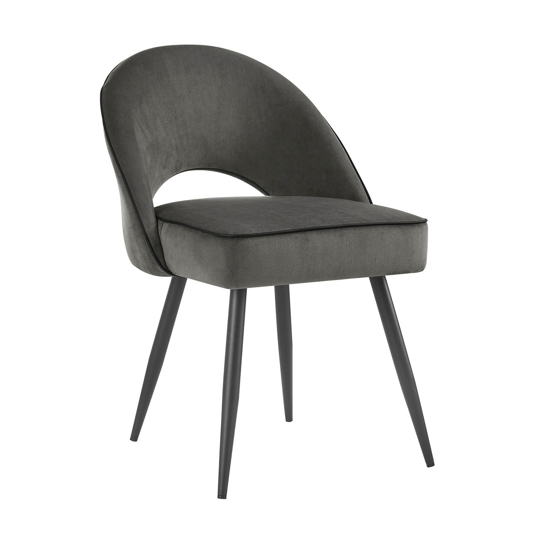 Oakley Set of 2 Dark Grey Velvet Upholstered Dining Chairs with Piping