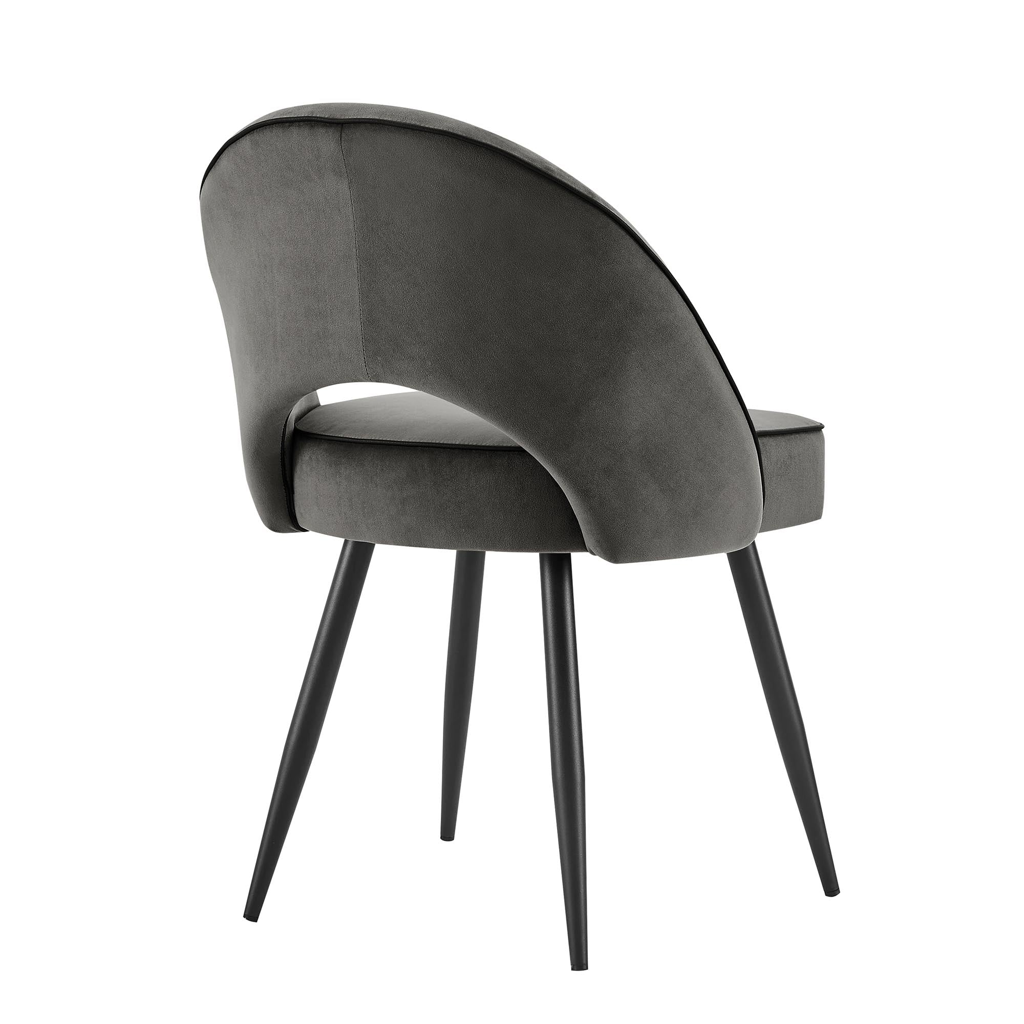 Oakley Set of 2 Dark Grey Velvet Upholstered Dining Chairs with Piping
