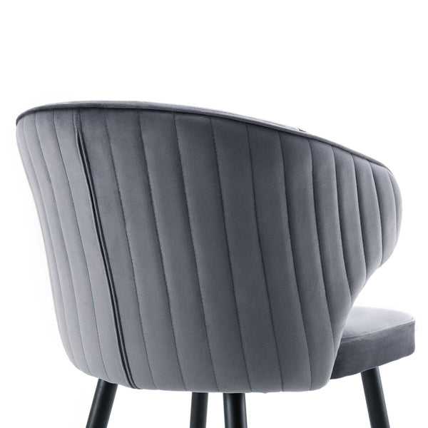 Langham Set of 2 Grey Velvet Upholstered Carver Dining Chairs
