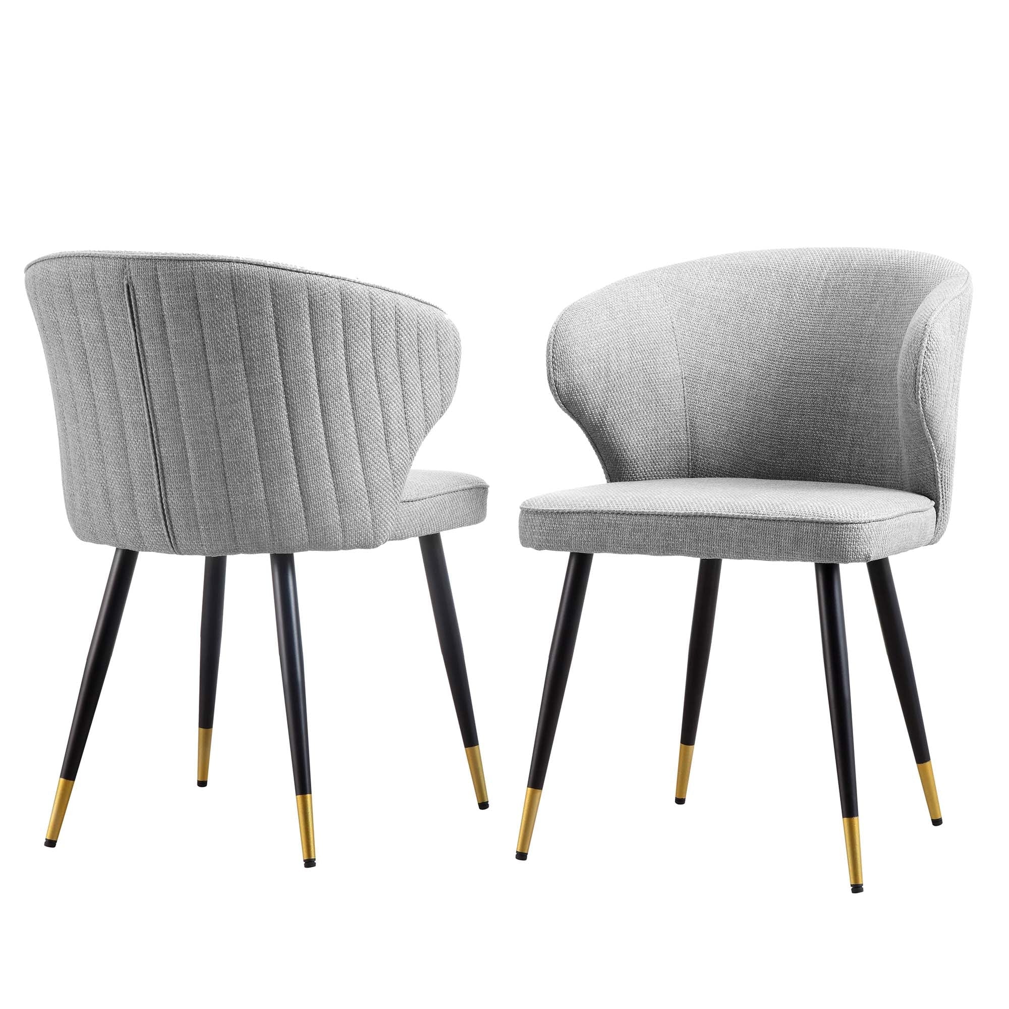 Langham Set of 2 Grey Woven Fabric Carver Dining Chairs with Fluted Back