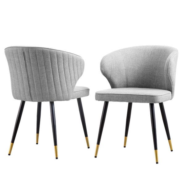 Langham Set of 2 Grey Woven Fabric Carver Dining Chairs with Fluted Back