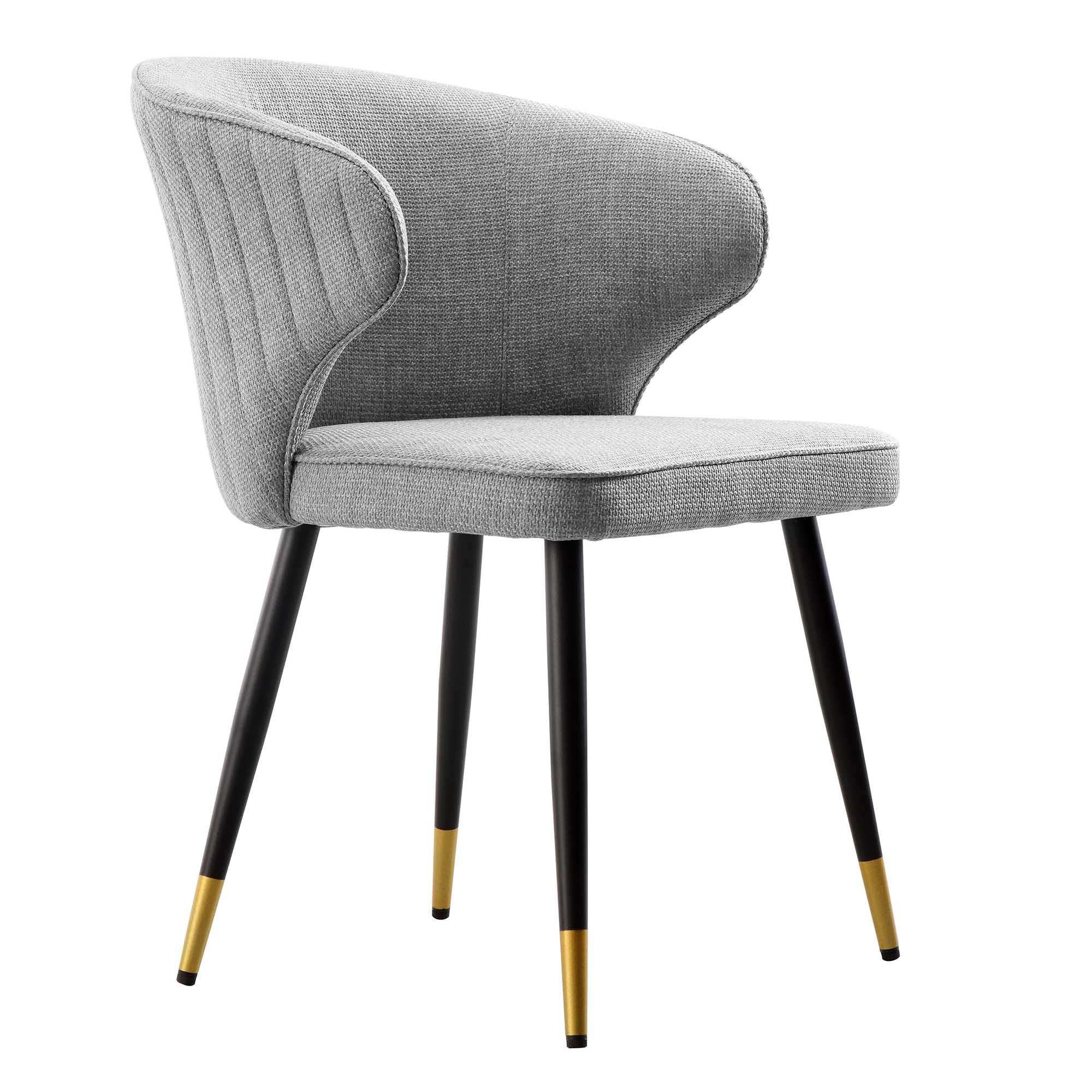 Langham Set of 2 Grey Woven Fabric Carver Dining Chairs with Fluted Back