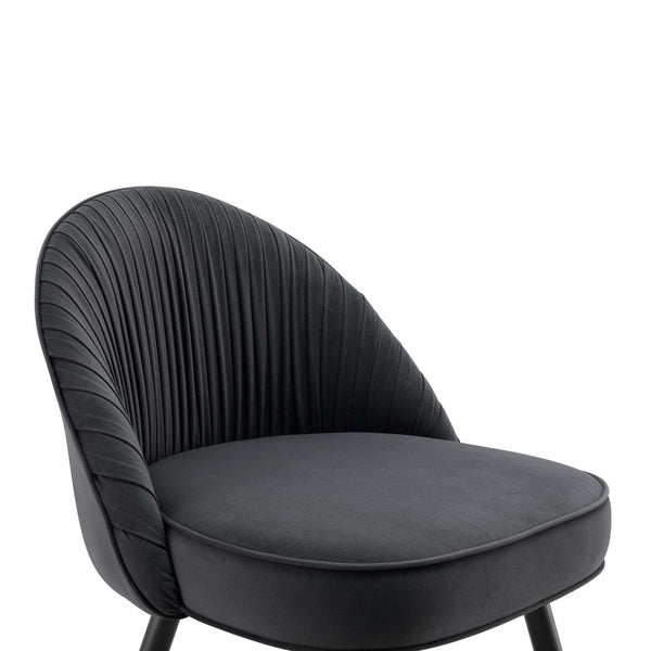 Miyae Set of 2 Pleated Charcoal Velvet Upholstered Dining Chairs