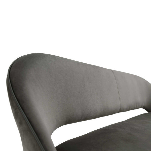 Oakley Dark Grey Velvet Upholstered 3 Seater Dining Bench with Contrast Piping