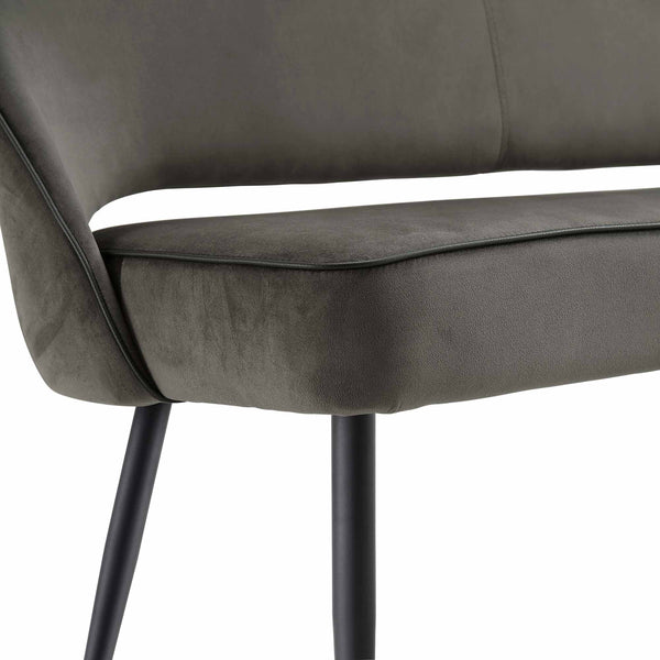 Oakley Dark Grey Velvet Upholstered 3 Seater Dining Bench with Contrast Piping