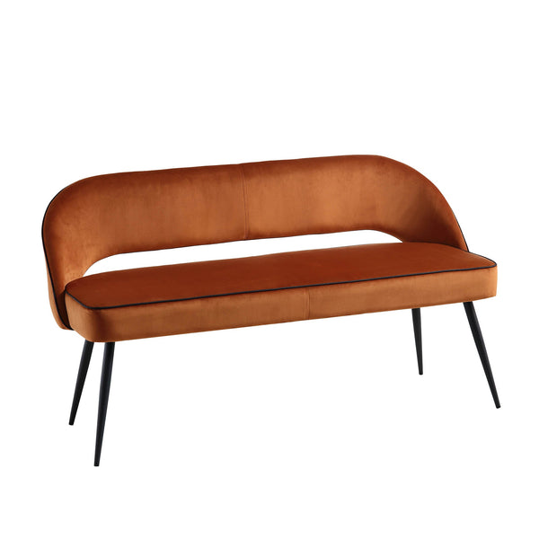 Oakley Orange Velvet Upholstered 3 Seater Dining Bench with Contrast Piping