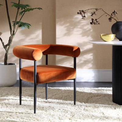 Fulbourn Rust Velvet Dining Chair with Black Legs