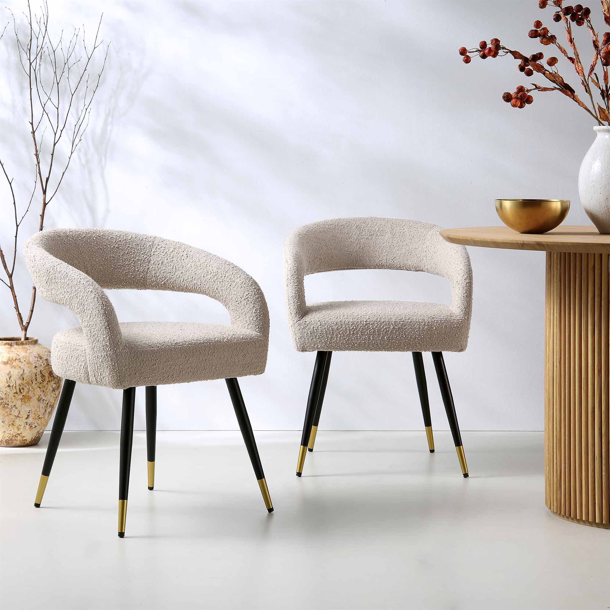 Laurel Wave Taupe Boucle Set of 2 Dining Chairs