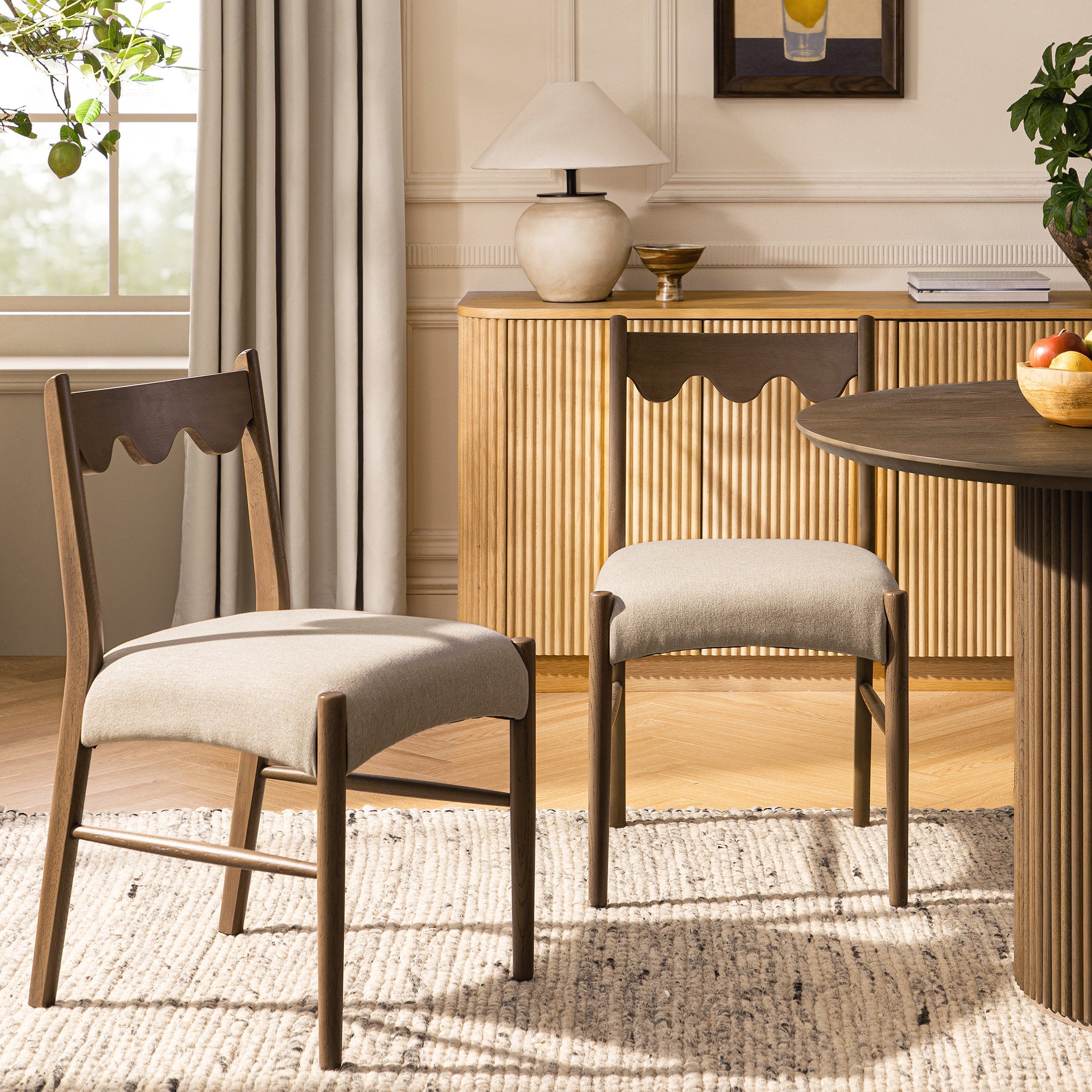 Ludlow Set of 2 Dining Chairs, Oatmeal Fabric | Silver Oak Frame