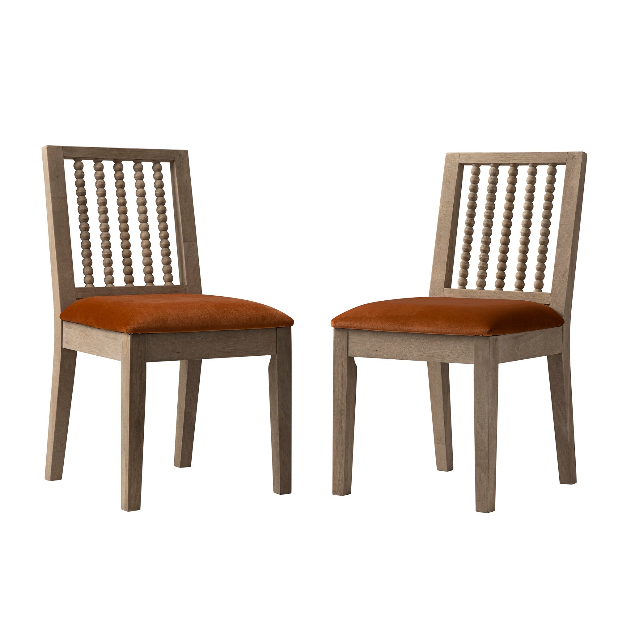 Hemingford Set of 2 Rust Velvet Bobbin Spindle Washed Oak Dining Chairs