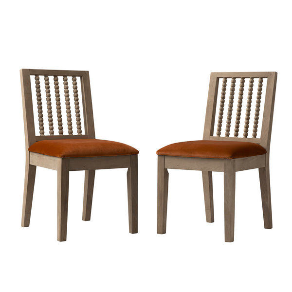Hemingford Set of 2 Rust Velvet Bobbin Spindle Washed Oak Dining Chairs