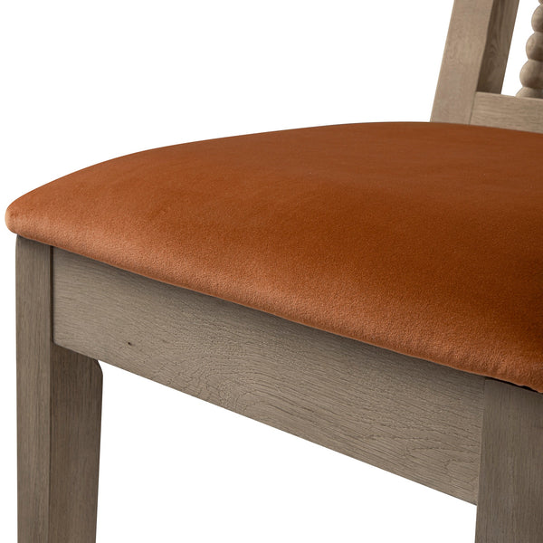 Hemingford Set of 2 Rust Velvet Bobbin Spindle Washed Oak Dining Chairs