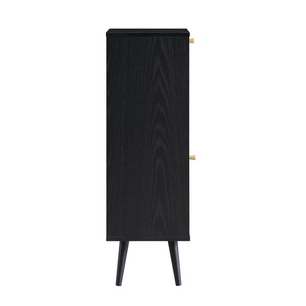 Frances Woven Rattan 1-Door Bathroom Cabinet, Black
