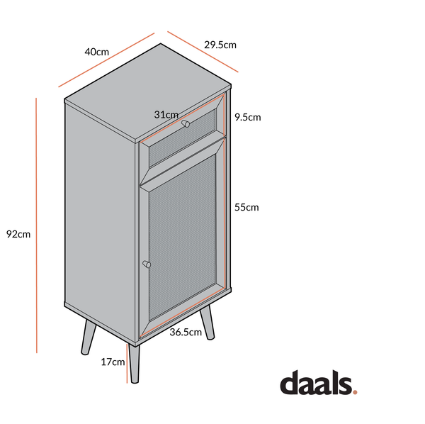Frances Woven Rattan 1-Door Bathroom Cabinet, Black