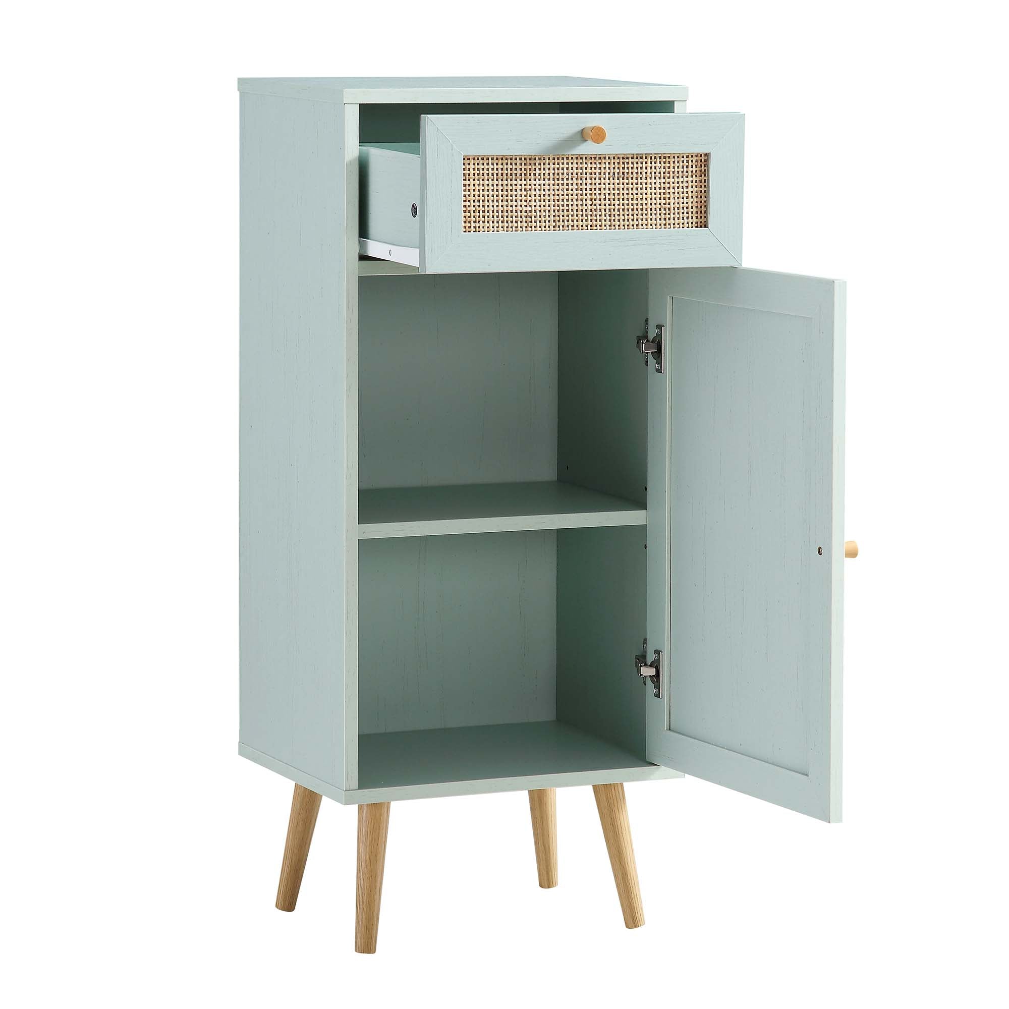 Frances Woven Rattan 1-Door Bathroom Cabinet, Mint