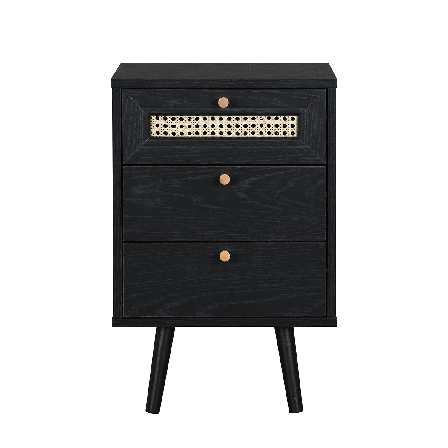 Anya Woven Rattan 3-Drawer Bedside Table in Black Colour
