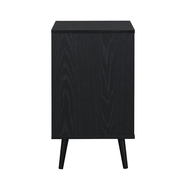 Frances Woven Rattan 1-Door Bedside Table in Black Colour