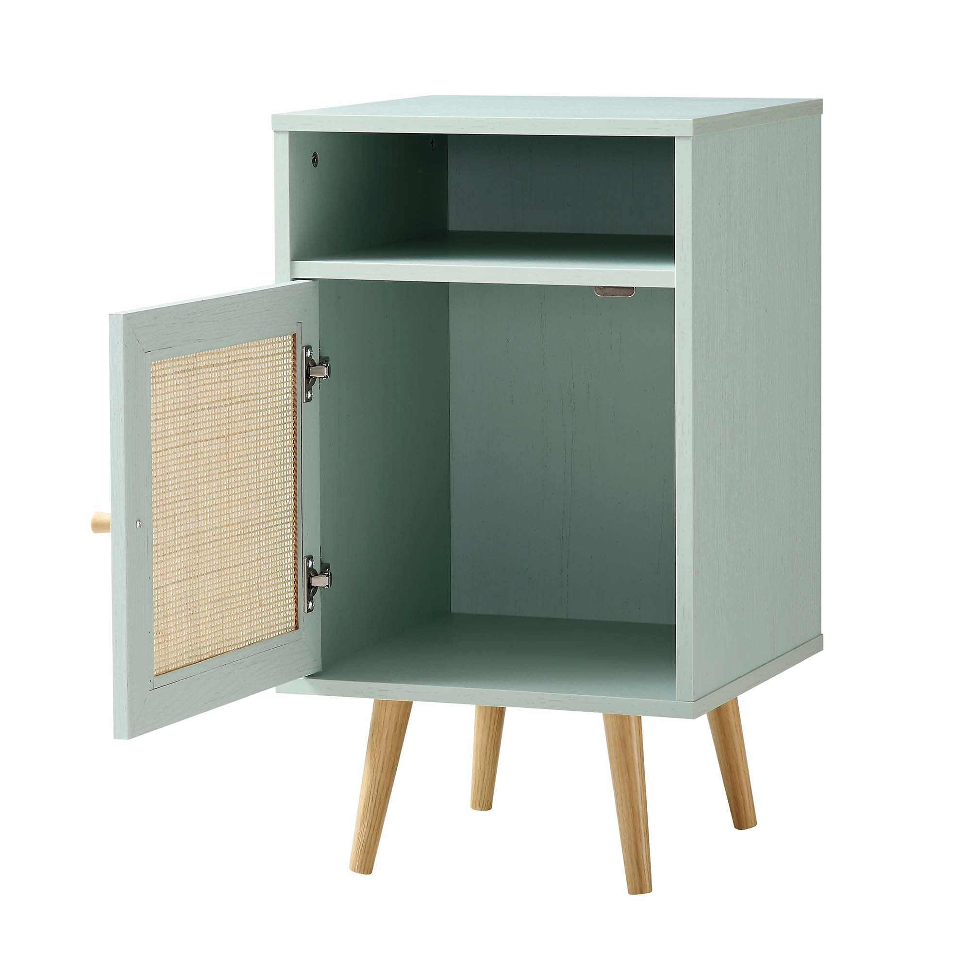 Frances Woven Rattan 1-Door Bedside Table in Mint