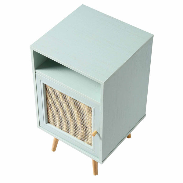 Frances Woven Rattan 1-Door Bedside Table in Mint