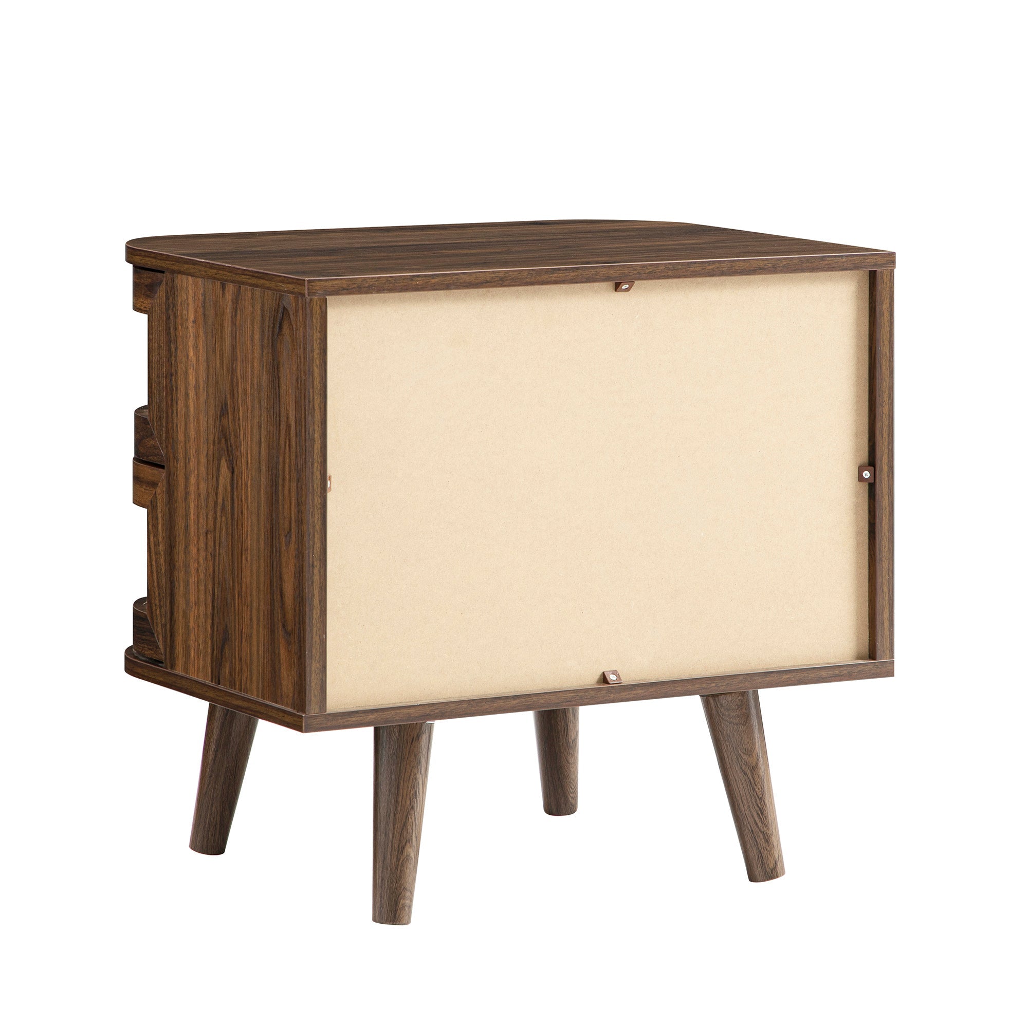 Izzy Curved Rattan 2-Drawer Bedside Table, Walnut