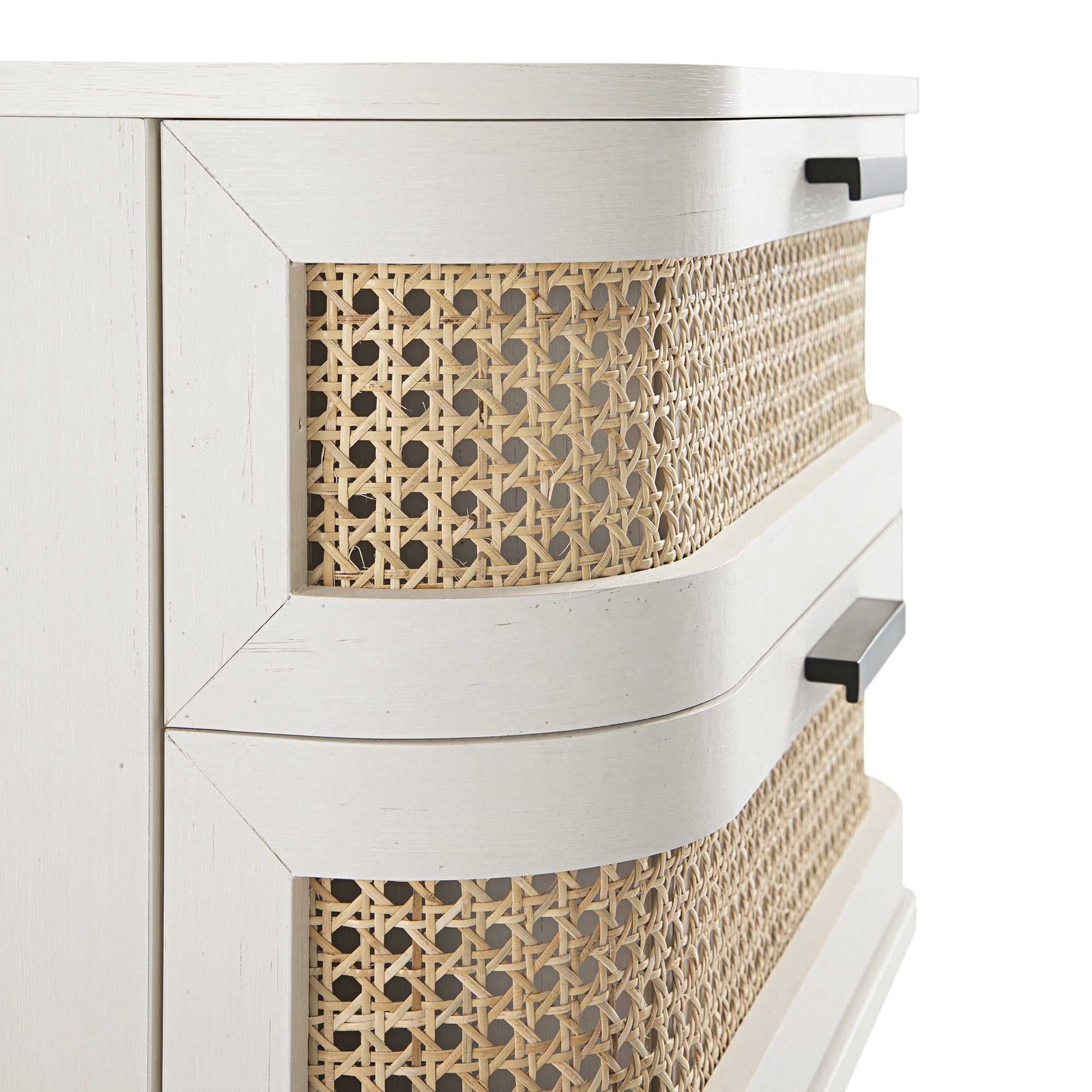 Izzy Curved Rattan 2-Drawer Bedside Table, White