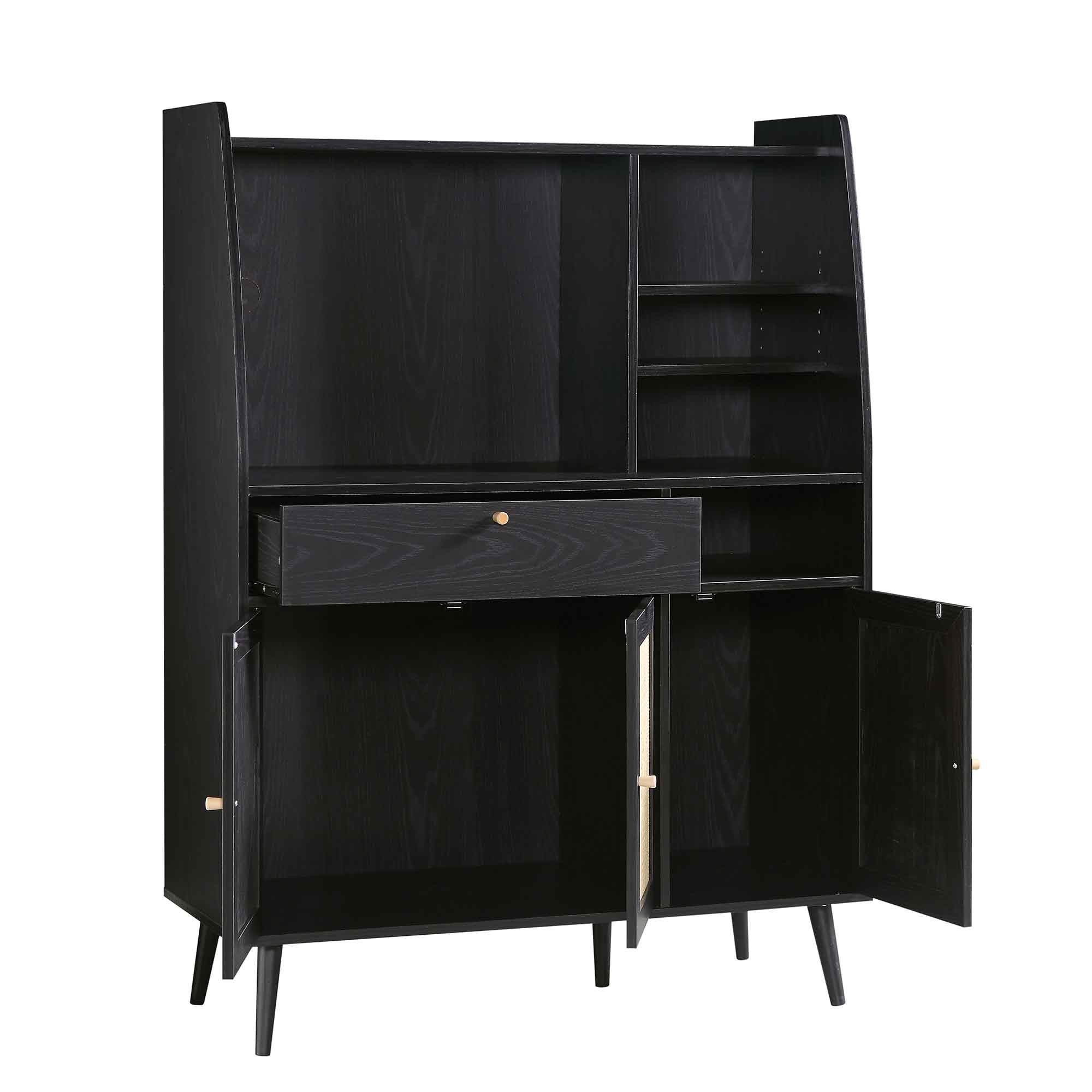 Frances Woven Rattan Kitchen Cabinet, Black