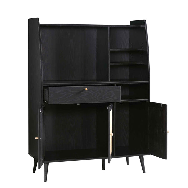 Frances Woven Rattan Kitchen Cabinet, Black