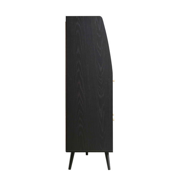 Frances Woven Rattan Kitchen Cabinet, Black