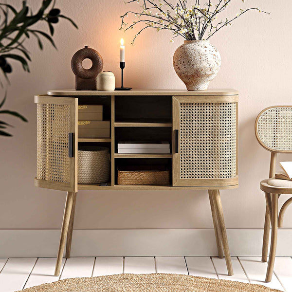 Izzy Curved Rattan 2-Door Buffet Sideboard, Natural