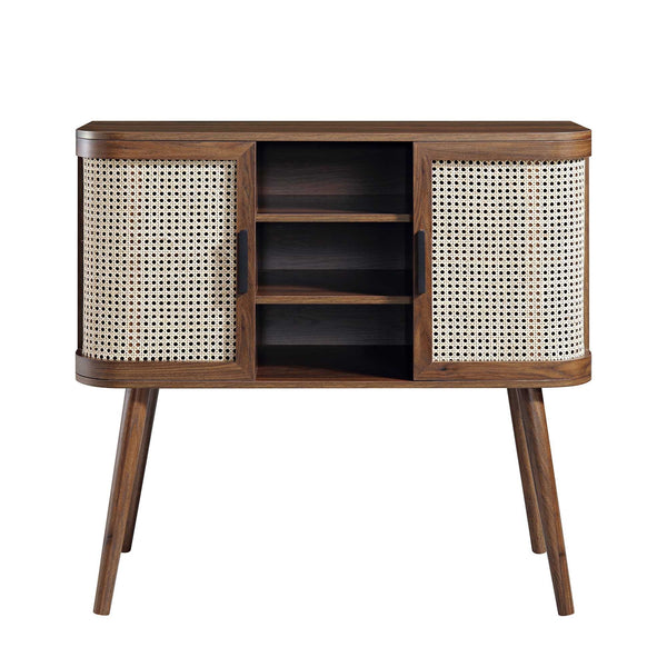 Izzy Curved Rattan 2-Door Buffet Sideboard, Walnut