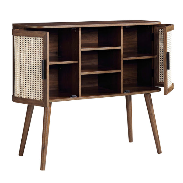 Izzy Curved Rattan 2-Door Buffet Sideboard, Walnut