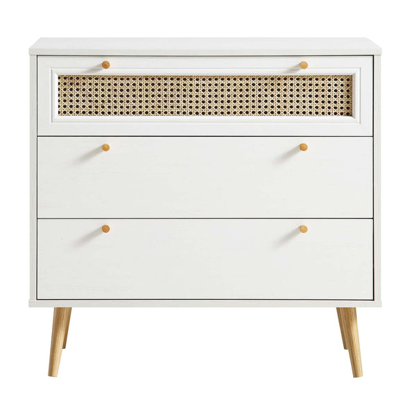 Anya Woven Rattan Chest of 3 Drawers in White