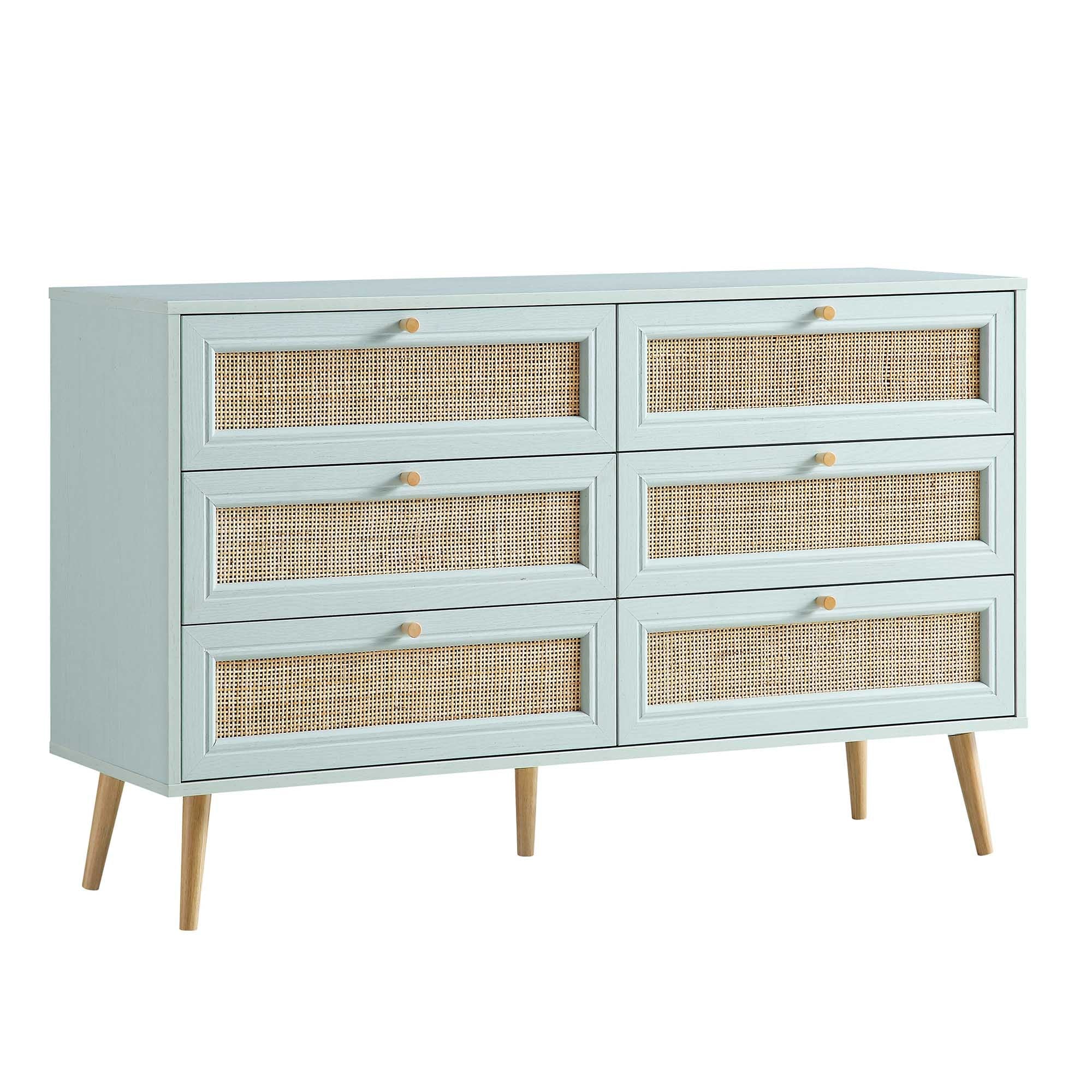 Frances Woven Rattan Chest of 6 Drawers, Mint