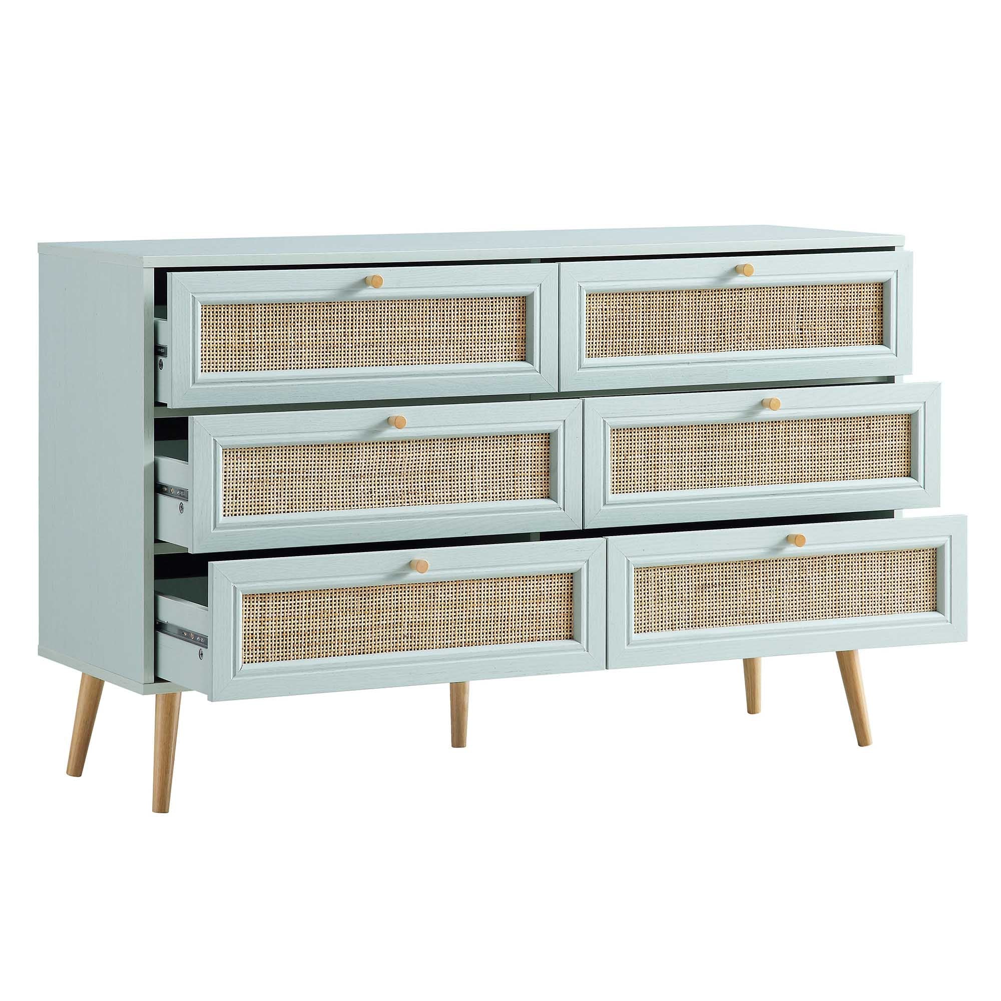 Frances Woven Rattan Chest of 6 Drawers, Mint