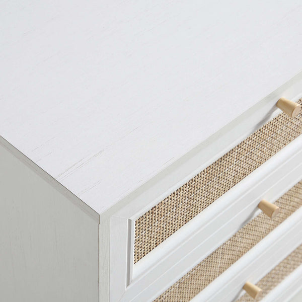 Frances Woven Rattan Chest of 6 Drawers, White