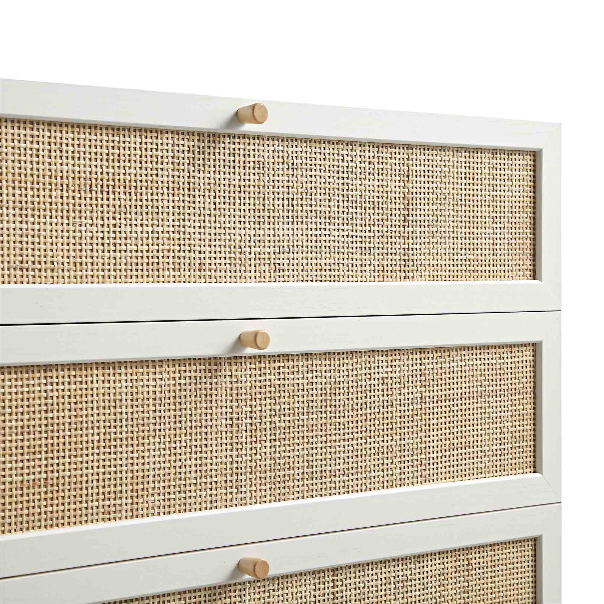 Frances Woven Rattan Tall Chest of 4 Drawers, White