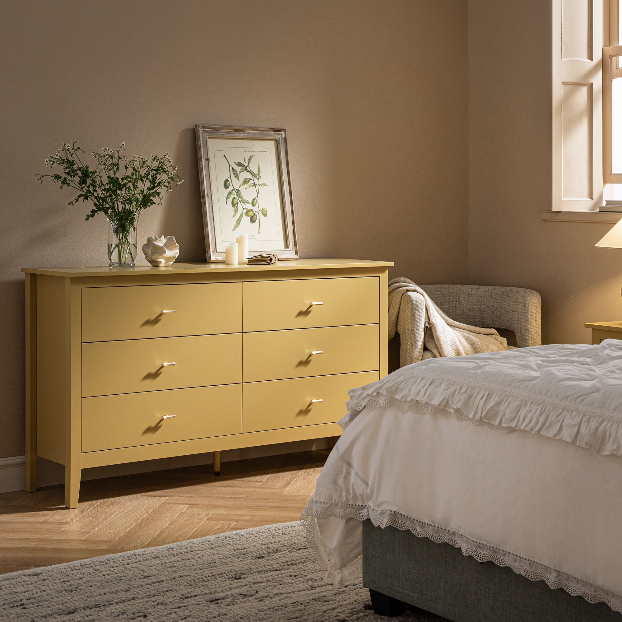 Oakham Chest of 6 Drawers, Rattan Yellow