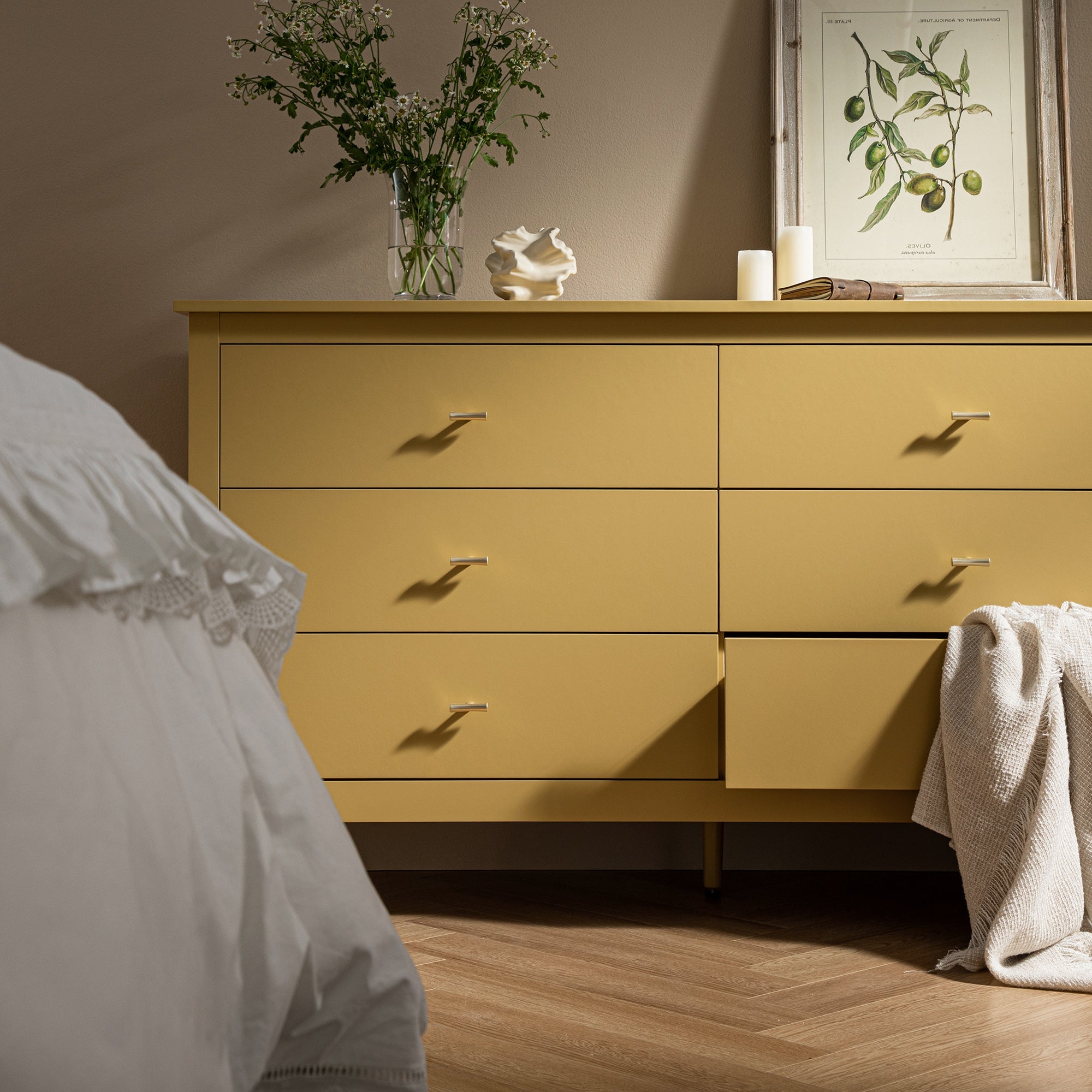 Oakham Chest of 6 Drawers, Rattan Yellow