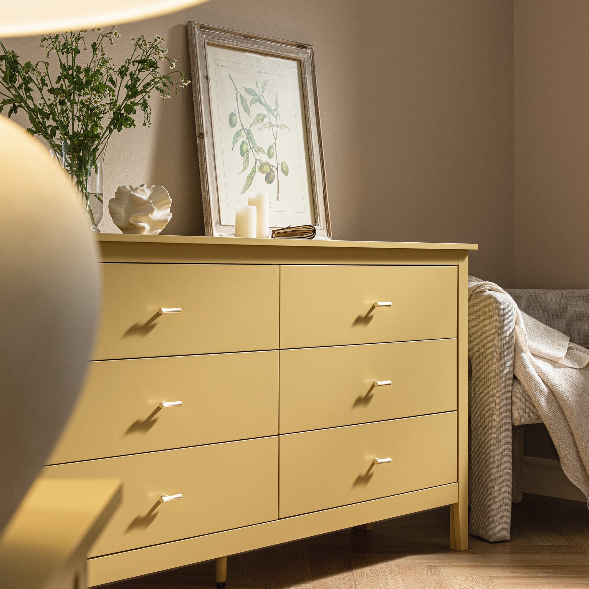 Oakham Chest of 6 Drawers, Rattan Yellow
